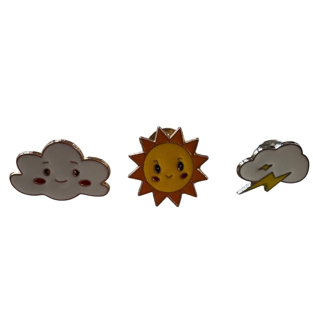 3 Weather Pins Set,‎ Cloud Pins, Sun Pin, Cartoon Enamel Pin Jacket Lapel Pin